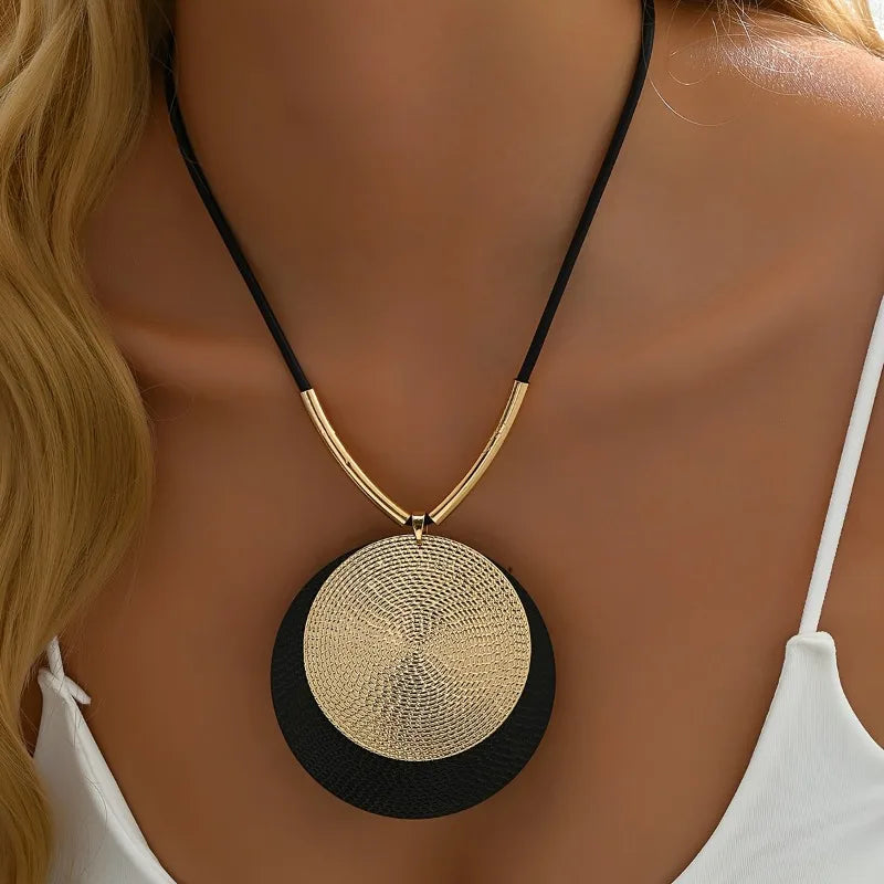 Creative Vintage Round Pendant Necklace | Exaggerated Punk Style Jewelry