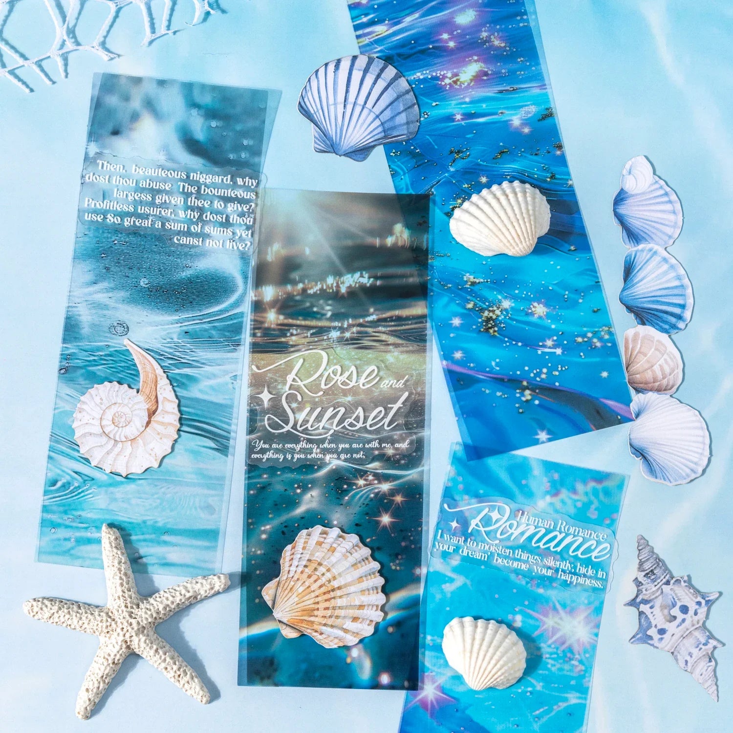 25 Sheets Blue Ocean Theme Dual Texture Sticker Pack | Scrapbook and Journal Decor Set
