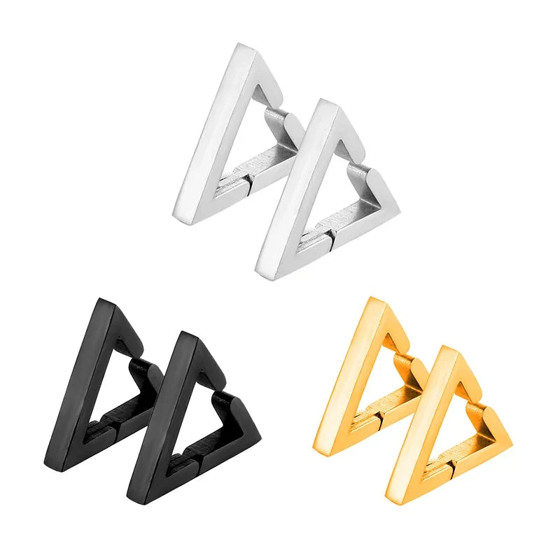 Stainless Steel Non-Piercing Triangle Earrings | Punk Hip Hop Ear Clip Set
