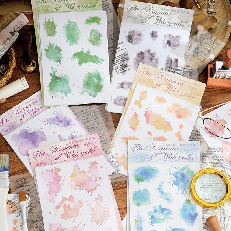Watercolor Trace Stickers | 10pcs Romance of Watercolor DIY Journal Pack