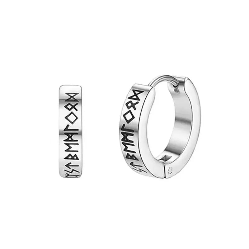 Viking Rune Hoop Earrings | Stainless Steel Norse Jewelry for Men and Women