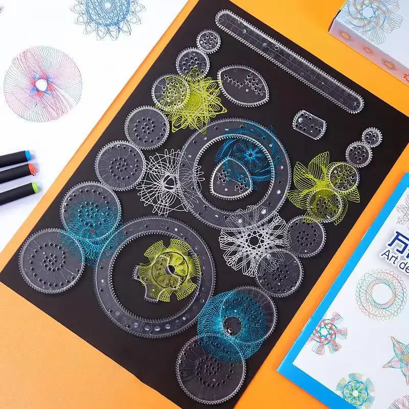 22 Pieces Geometric Ruler Drawing Set | Mathematical Roulette Learning Puzzle Toys