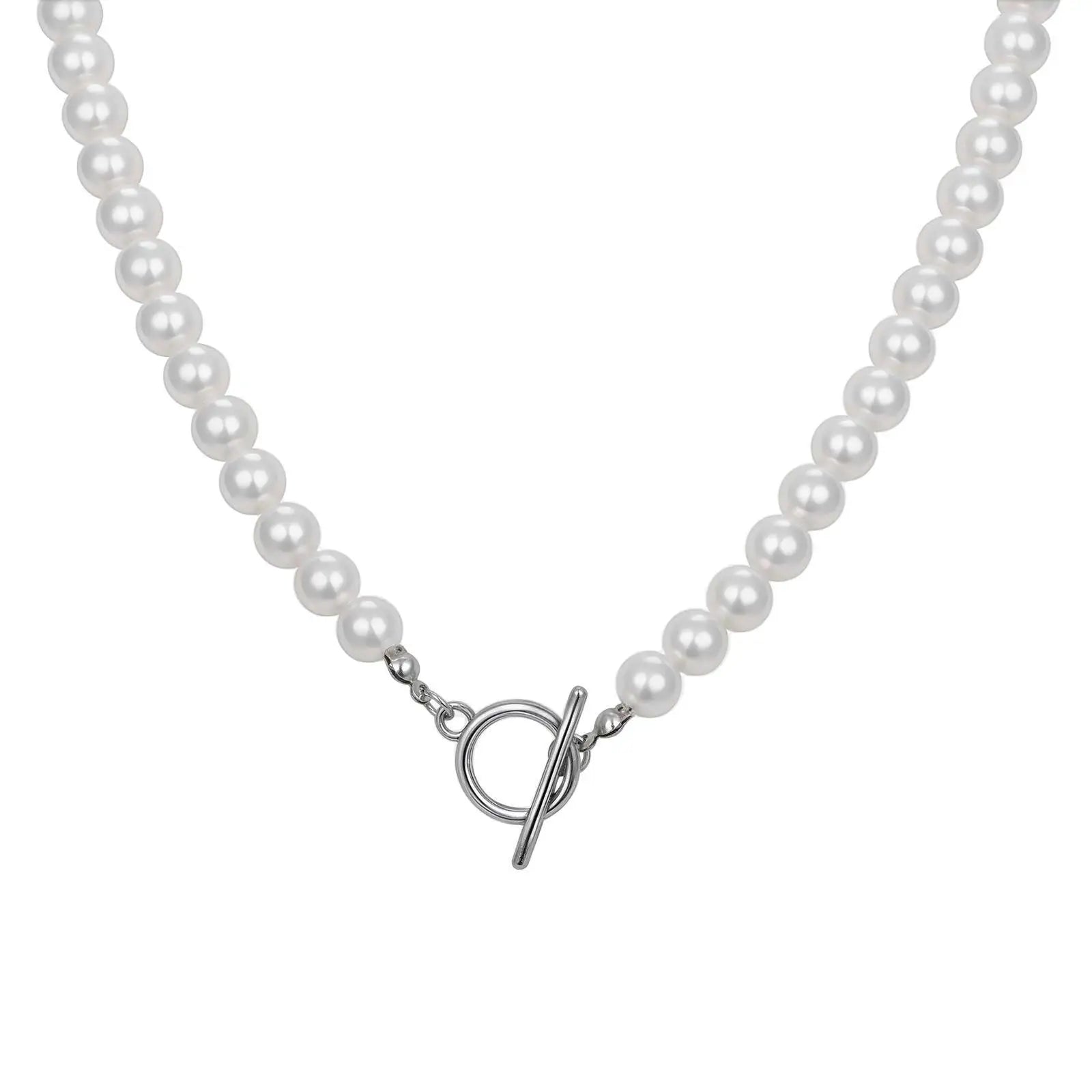 8mm Pearl Necklace for Men Women | White Imitation Pearl Beaded Collar Casual Jewelry Gift