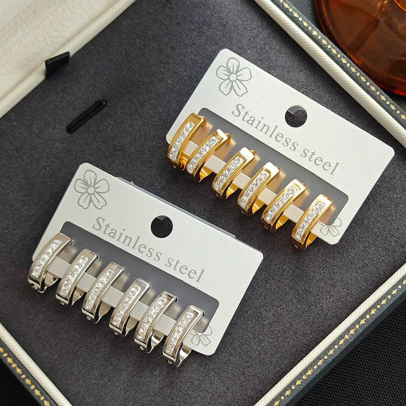 316L Stainless Steel Hollow Zircon Drop Earrings | Minimalist Fashion Jewelry