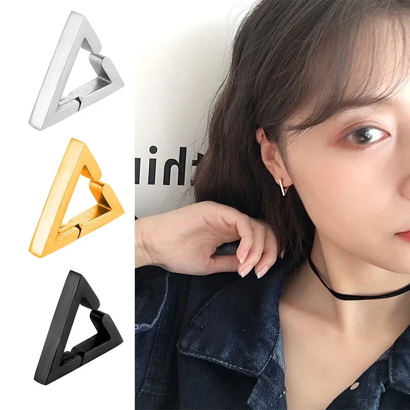 Stainless Steel Non-Piercing Triangle Earrings | Punk Hip Hop Ear Clip Set