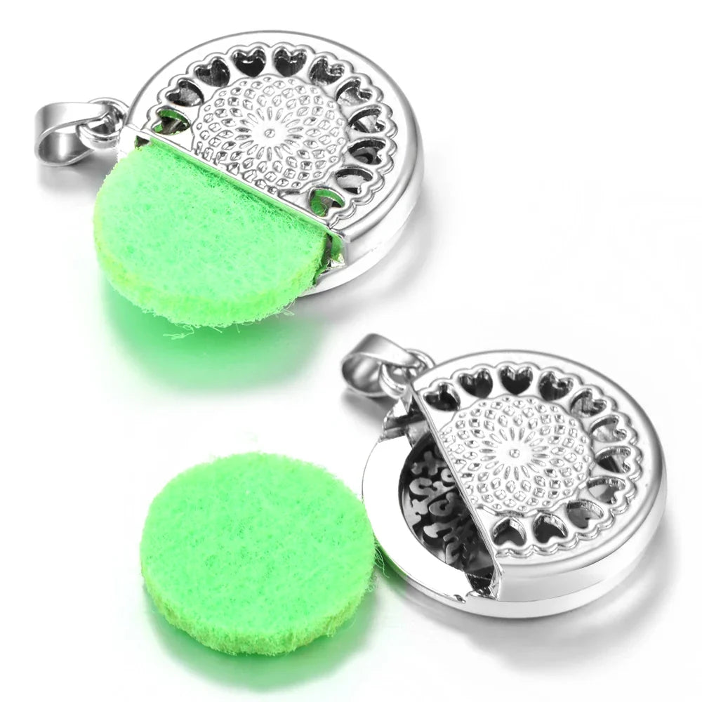 20mm Pattern Insert Perfume Pad Locket Necklace | Stainless Steel Aromatherapy Pendant