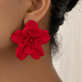 Obega Red Flower Stud Earrings | Bohemian Statement Metal Earrings for Women