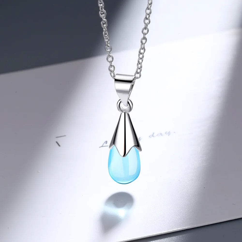 925 Sterling Silver Water Drop Crystal Pendant Necklace | Fine Jewelry Gift for Women