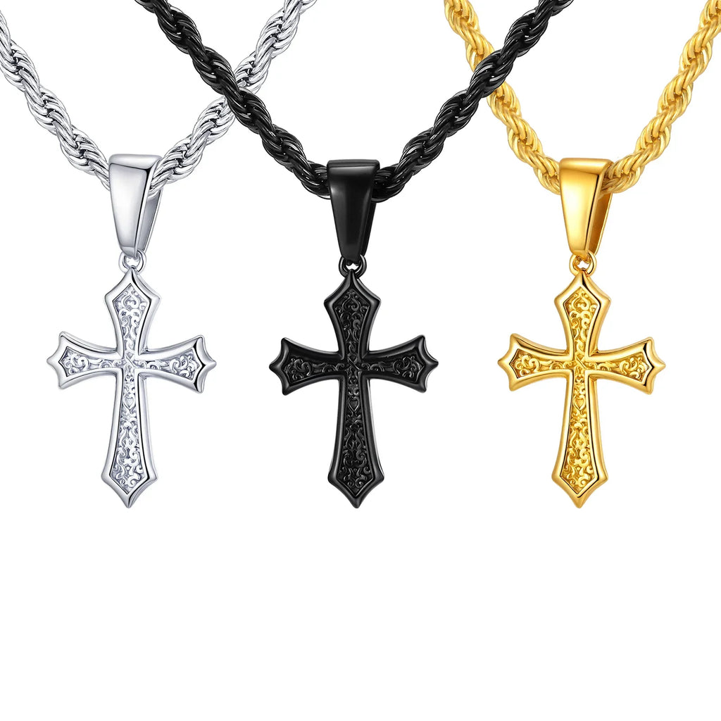 Stainless Steel Cross Pendant Necklace for Men | Retro Religious Faith Jewelry Gift