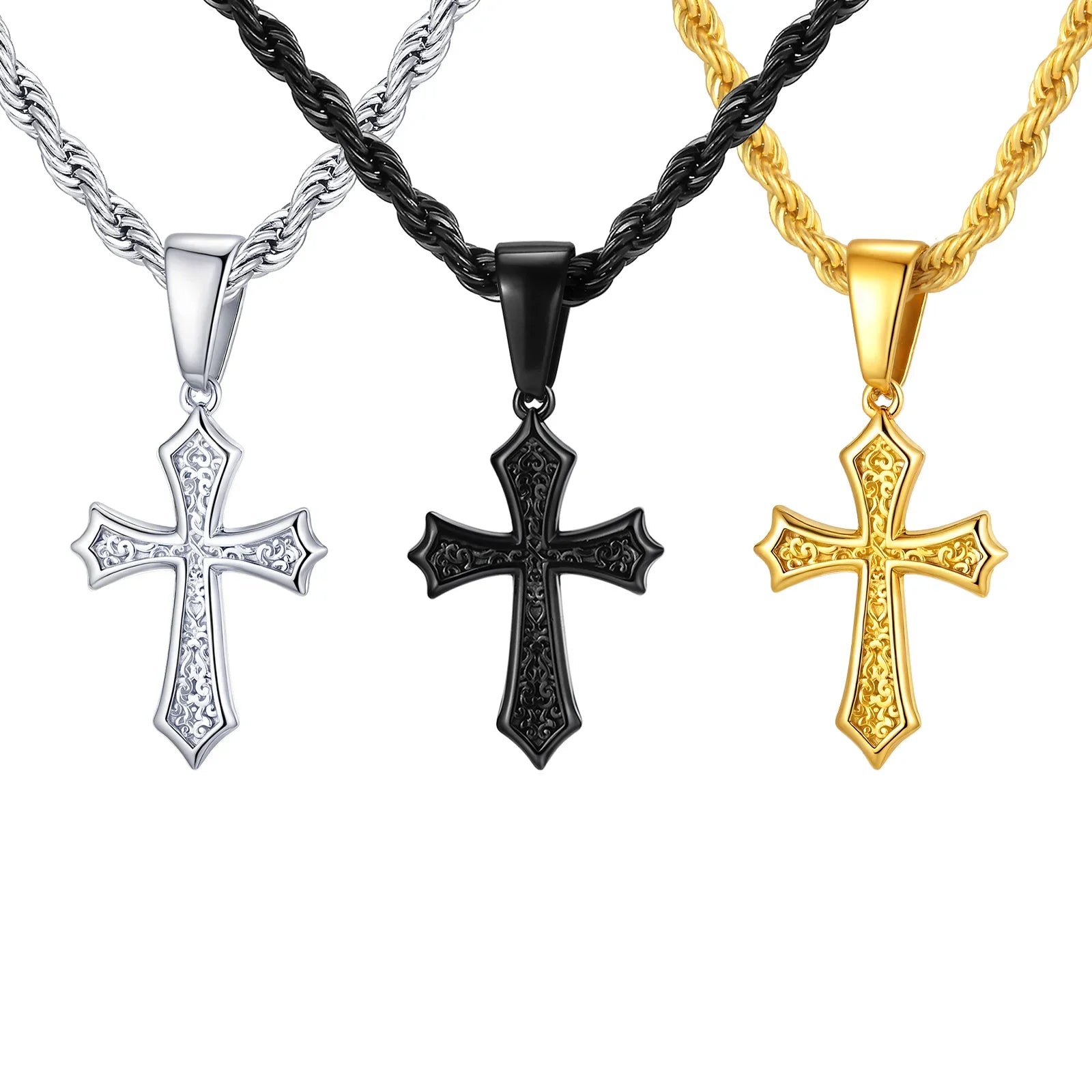 Stainless Steel Cross Pendant Necklace for Men | Retro Religious Faith Jewelry Gift