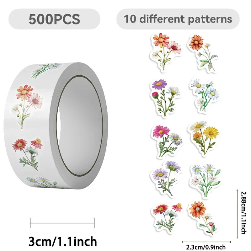500PCS Daisy Stickers Roll | Cute Flower Decals for Water Bottles and Scrapbooking