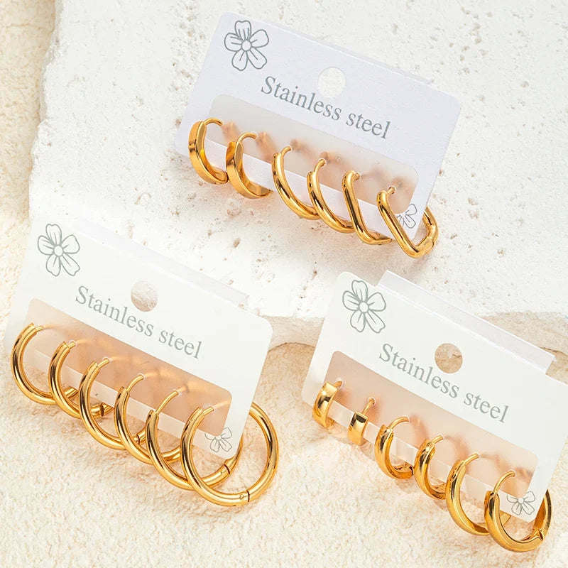 316L Stainless Steel Golden Circle Earrings | Simple Temperament Drop Earrings for Women