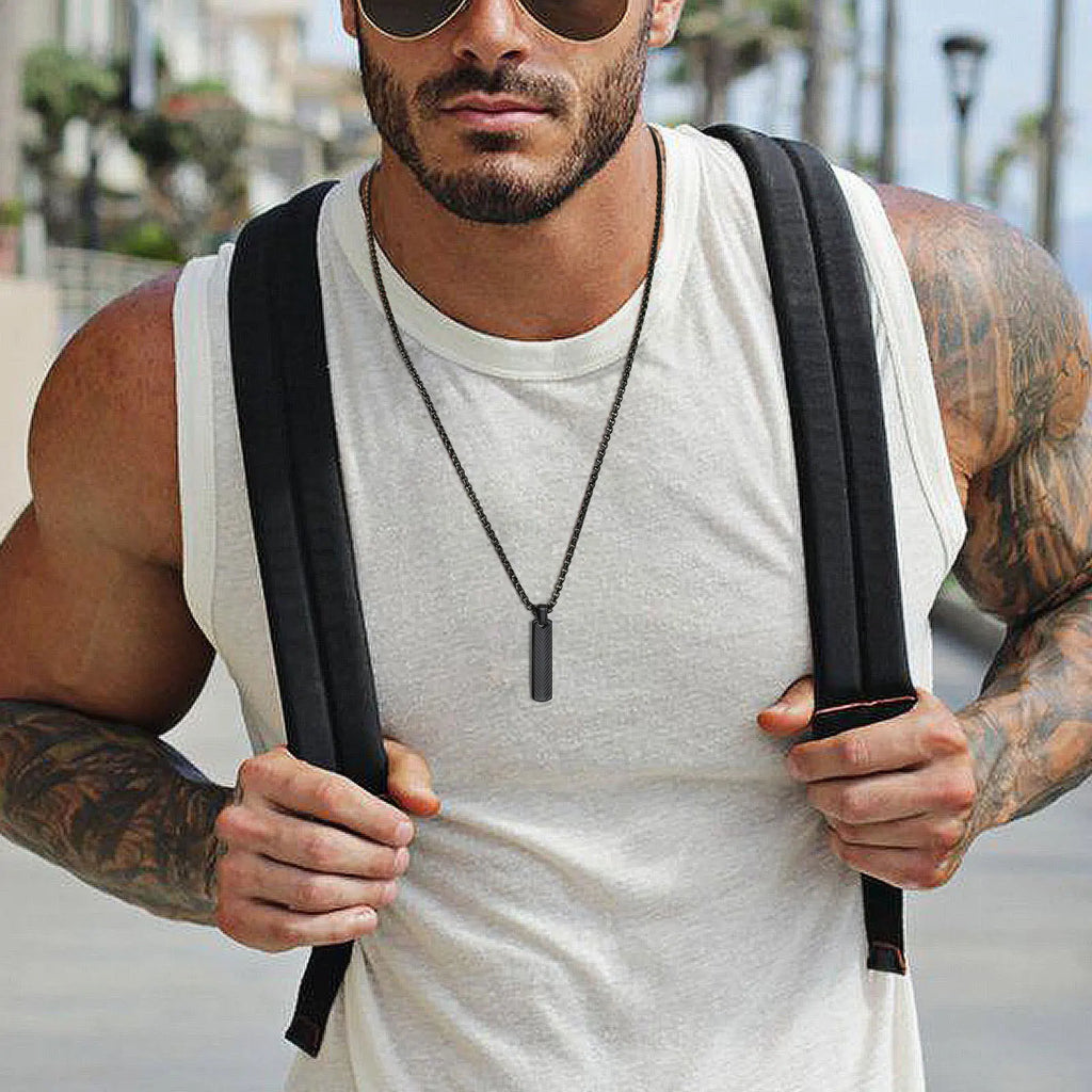 Vnox Stainless Steel Vertical Bar Pendant Necklace for Men | Black Silver Metal Collar Jewelry
