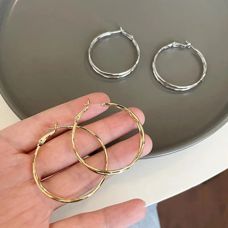Oversize Gold Plated Hoop Earrings | Simple Thick Round Circle Stainless Steel Hoops for Women
