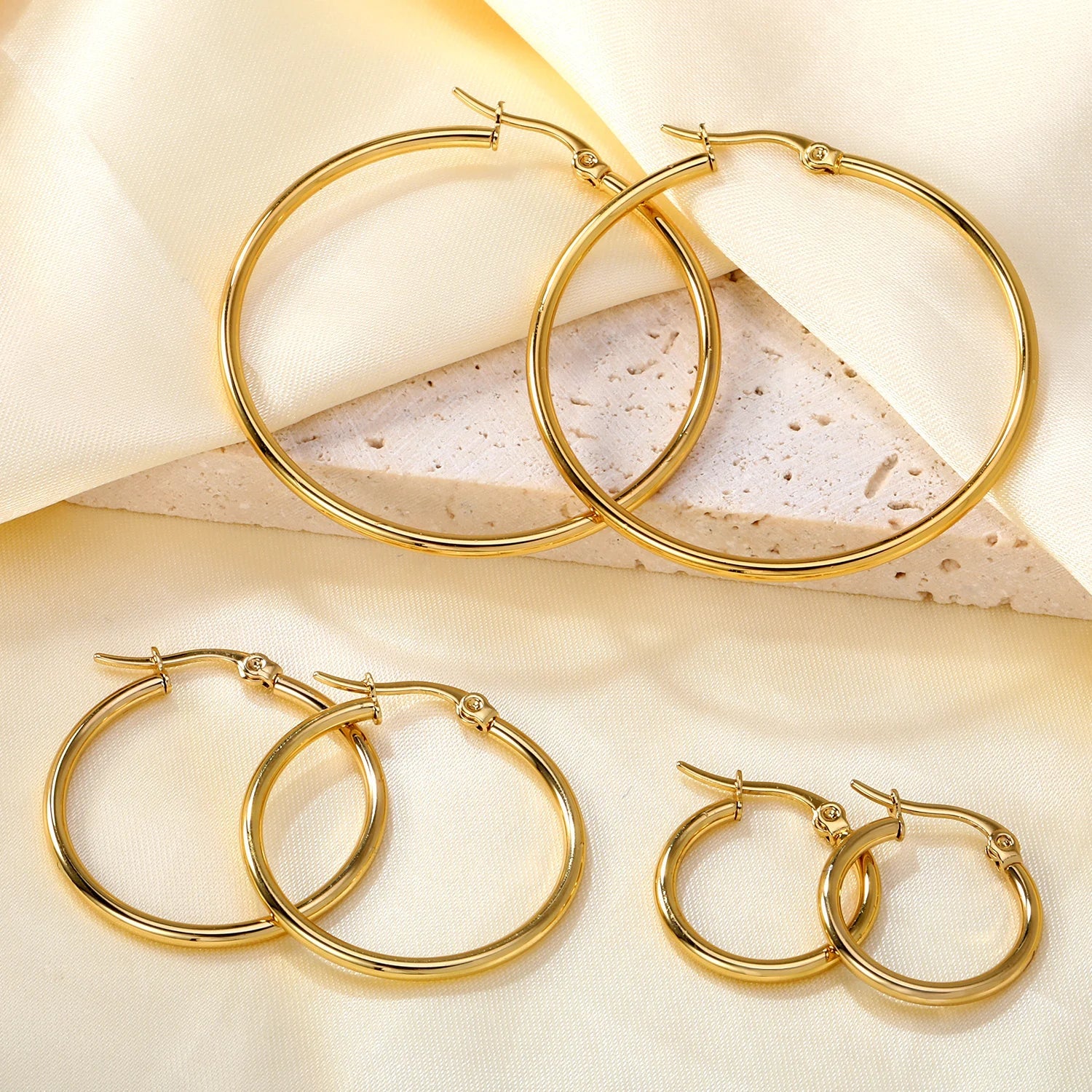 ASONSTEEL Simple Stainless Steel Hoop Earrings | Glossy Minimalist Classic Circles