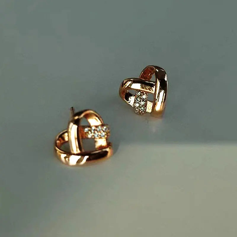 14k Gold Plating Heart Tassel Earrings | Luxury Charm Studs for Women