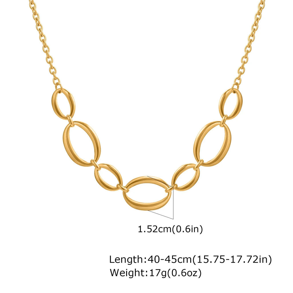 18K Gold Plated Oval Pendant Chain Necklace | Waterproof Stainless Steel Choker