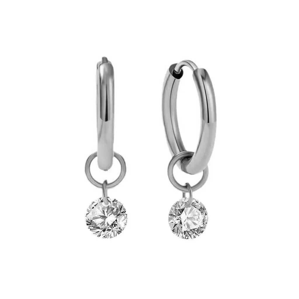 Stainless Steel Waterdrop Zircon Hoop Earrings | Fashion Jewelry for Women and Men