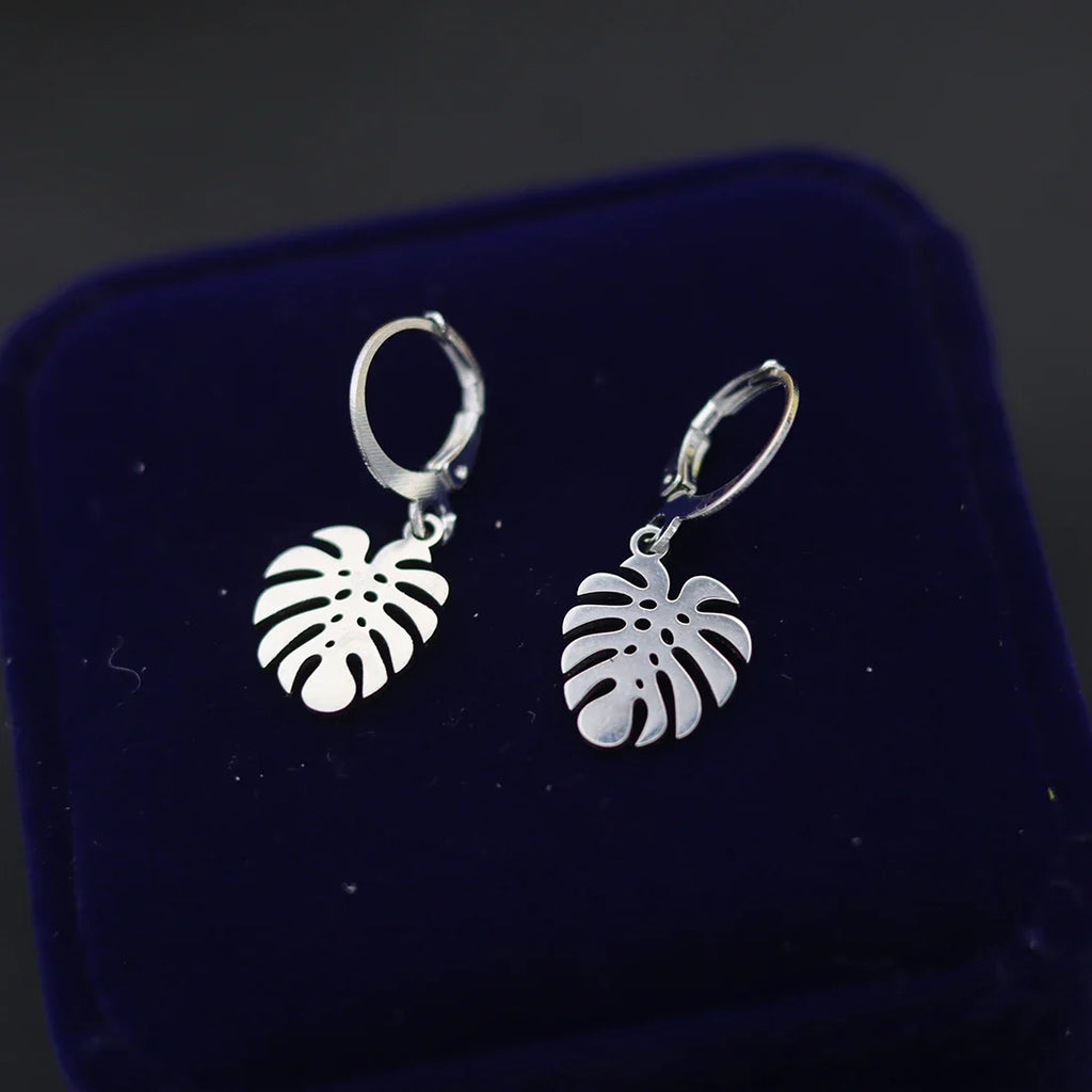 Stainless Steel Monstera Leaf Drop Earrings | Boho Jewelry for Women