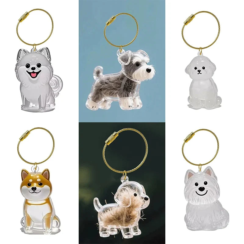 Clear Pet Hair Memorial Keepsake Capsule | Dog Fur Container Keychain