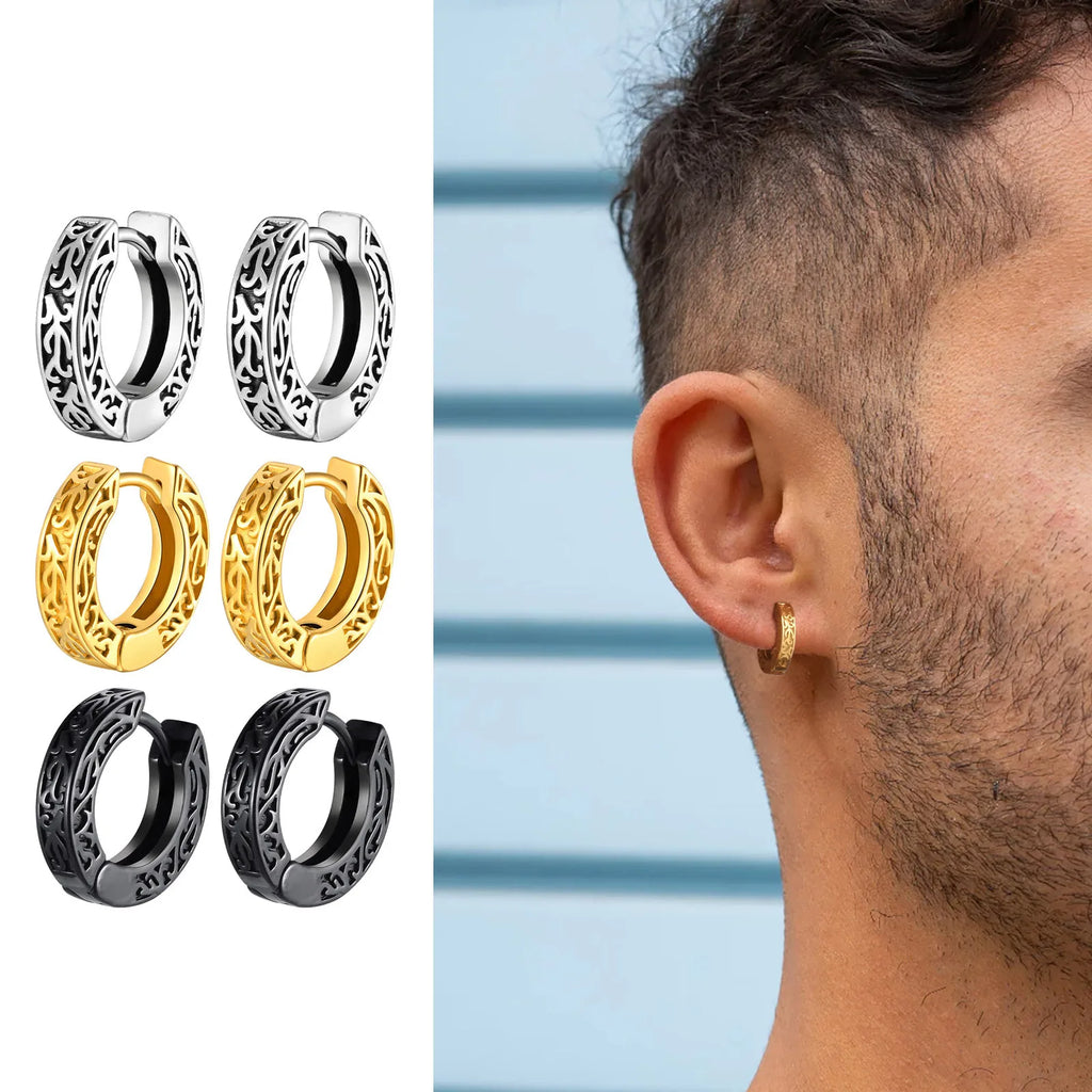 Totem Hoop Earrings for Men and Teens | Hypoallergenic Stainless Steel Huggies