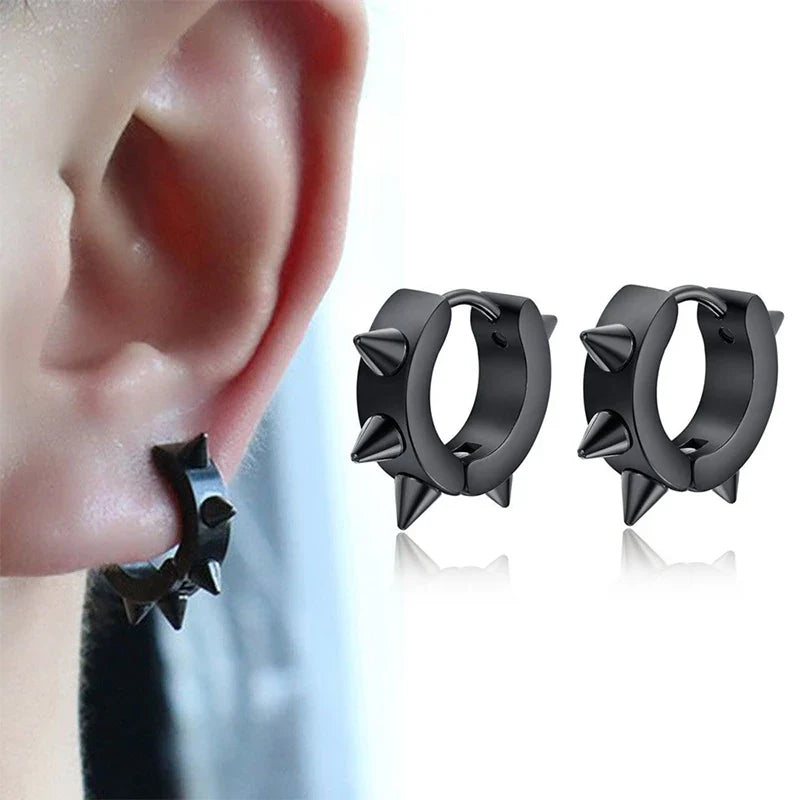1Pair Punk Stainless Steel Spiky Thorn Stud Earrings | Unisex Gothic Hip Hop Jewelry