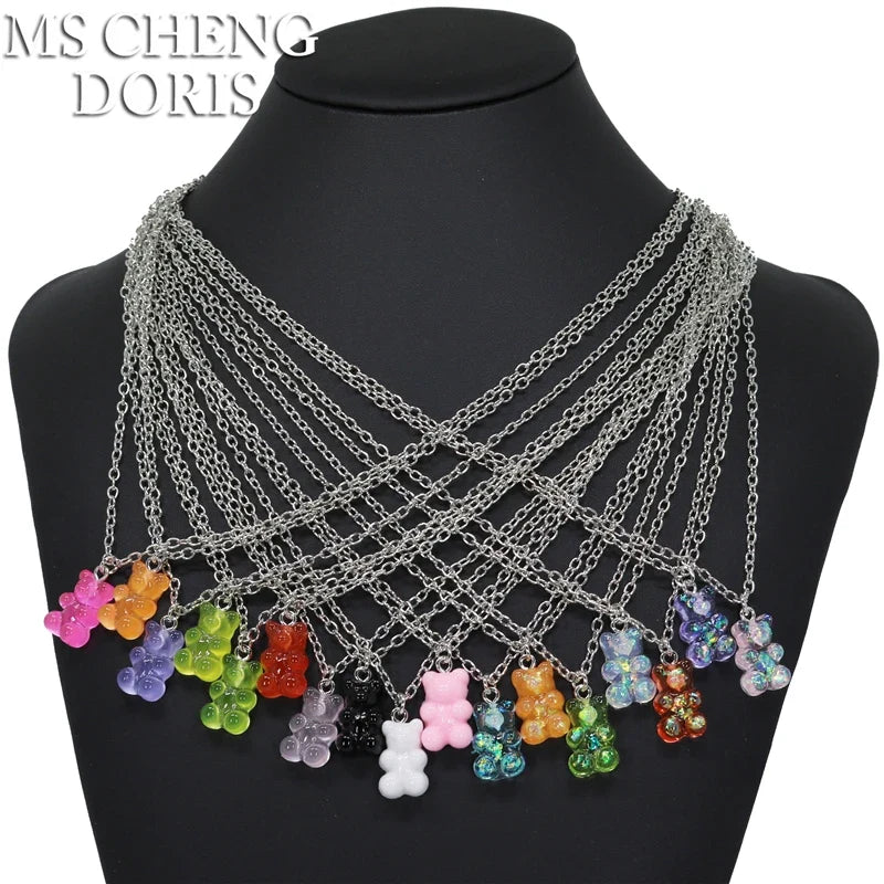 33 Styles Cute Resin Gummy Bear Chain Necklaces | Candy Color Pendant Jewelry for Women