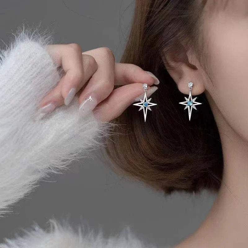 S925 Cubic Zirconia Octagonal Star Earrings | Trendy Silver Stud Earrings for Women