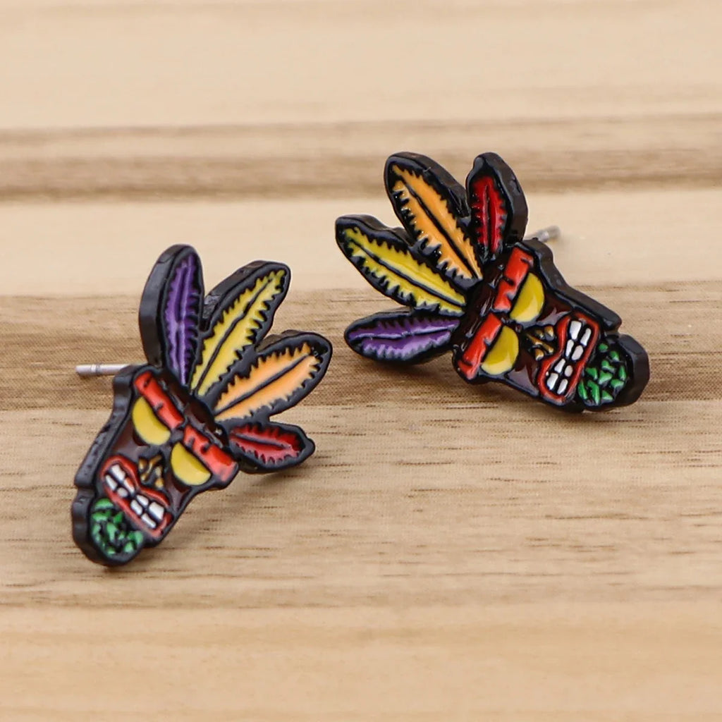 Cool Wolf Enamel Ear Studs | Stainless Steel Animal Earrings for Women