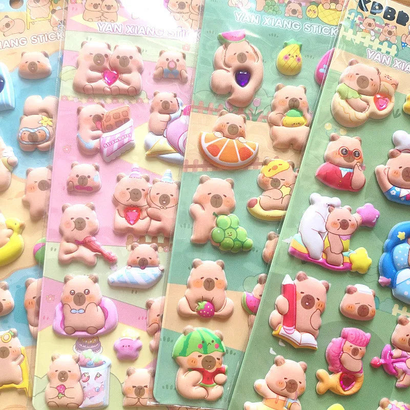 4 Pcs Capybara Cubs Cartoon Soft High-Foam Stickers | Super Raised, Removable Adhesive