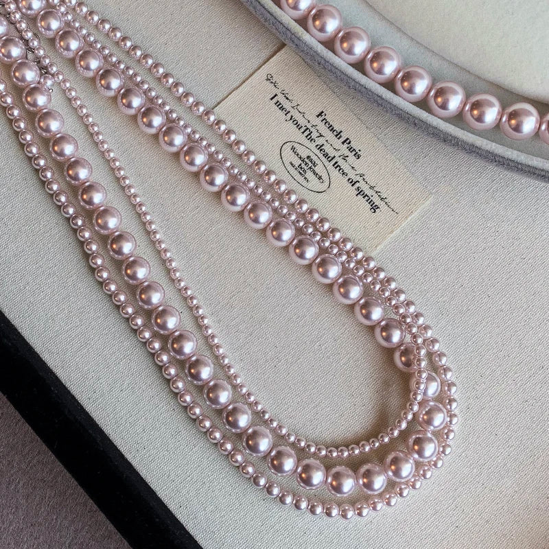 Rose Purple Pearl Bead Choker Necklace | Elegant Korean Jewelry for Women