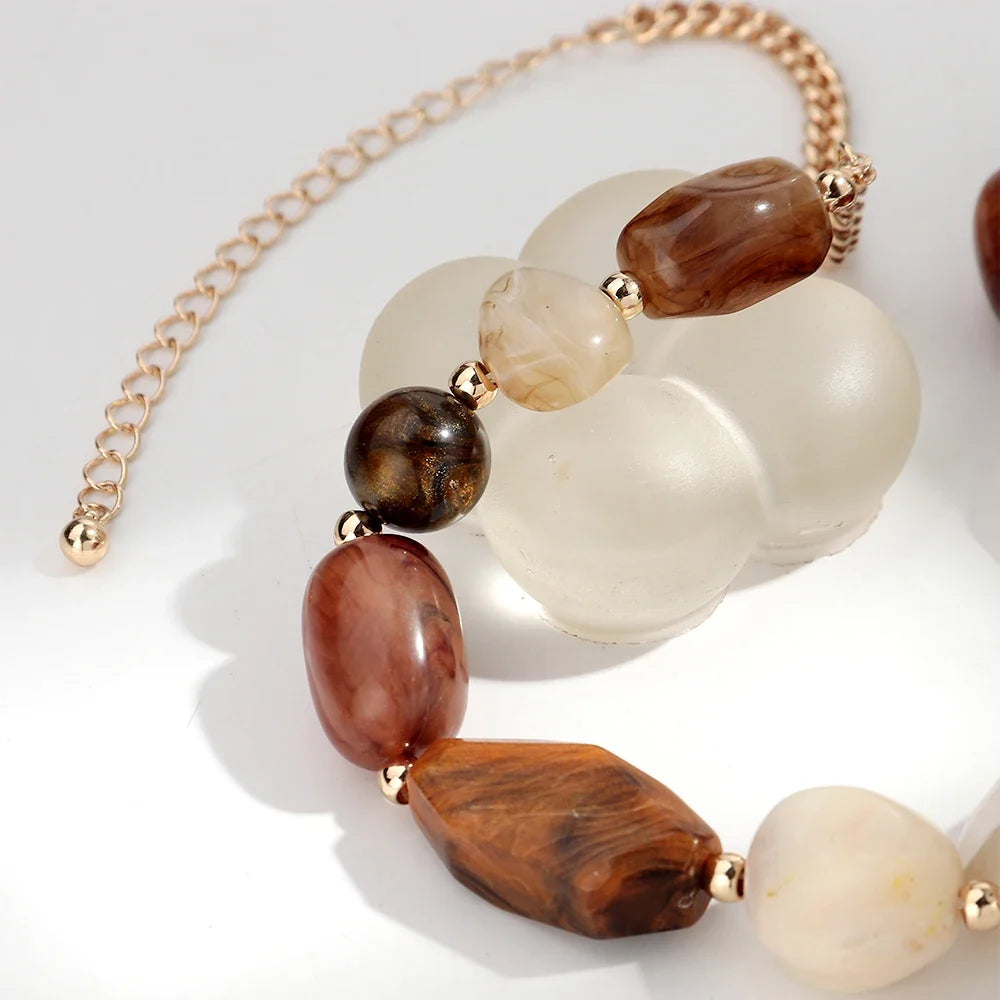 Vintage Acrylic Irregular Beaded Chain Necklace | Geometric Clavicle Choker Jewelry