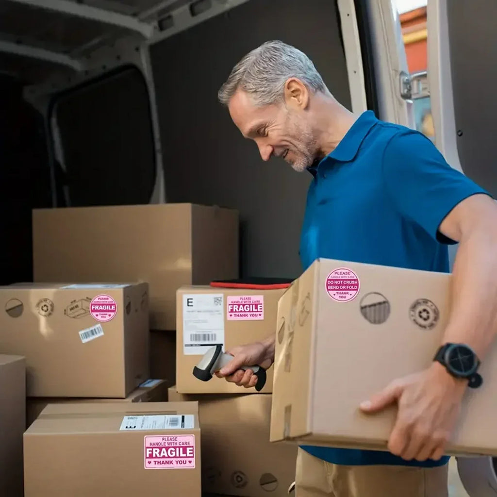 Fragile Handle with Care Stickers | No Folding Adhesive Labels for Mailing Envelopes and Cartons