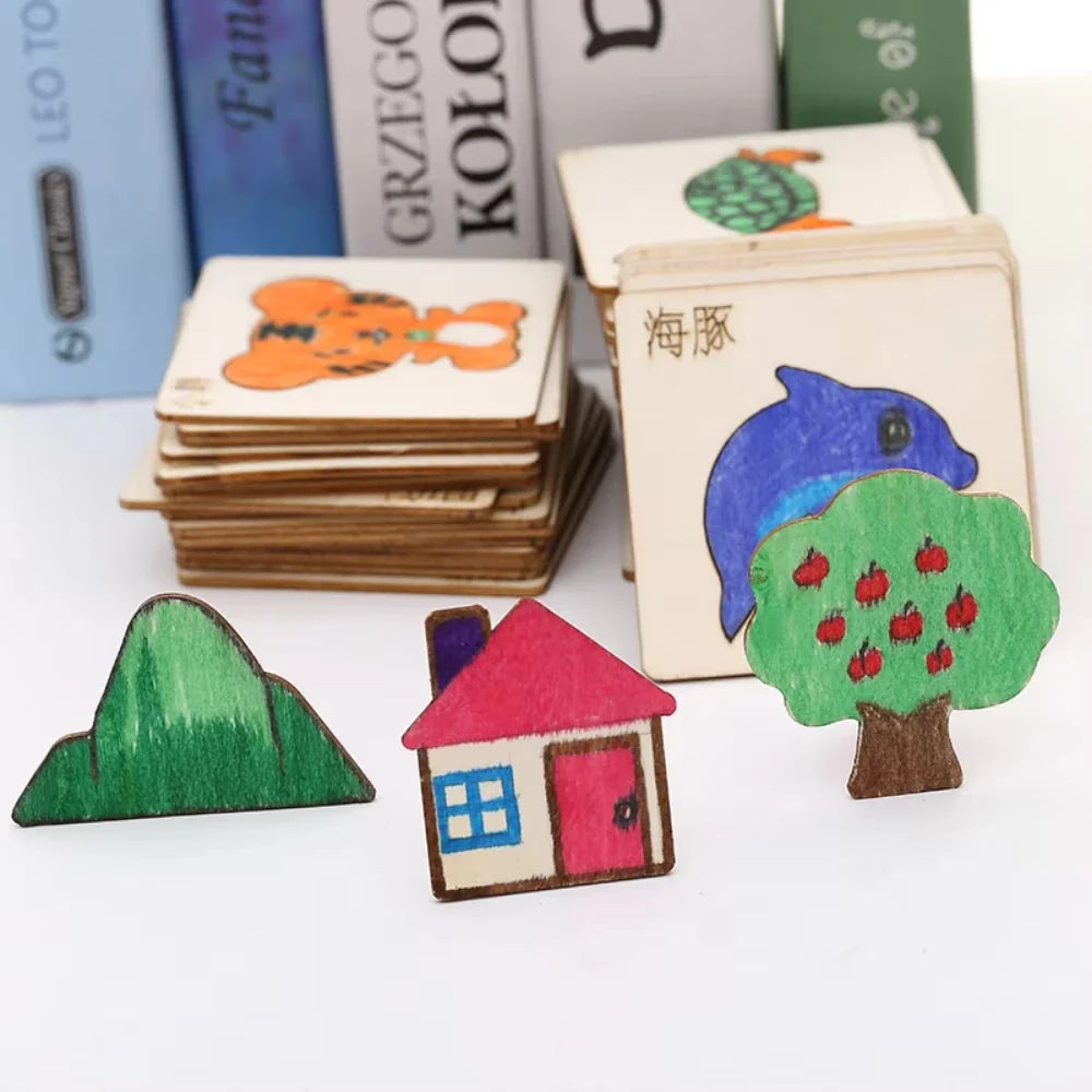 20pcs Montessori Kids Drawing Toys Wooden DIY Painting Template Stencils | Learning Educational Toys for Children