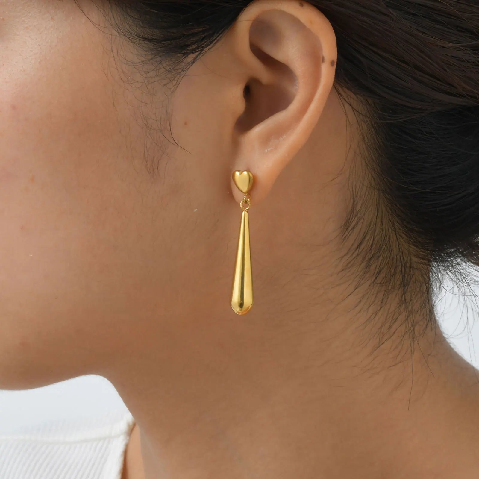 Vnox Sweet Heart Long Tear Drop Earrings | Stainless Steel Water Droplet Piercing Jewelry for Women
