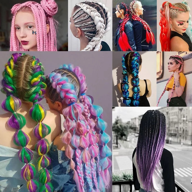 Synthetic 24Inch Jumbo Braids Extensions | Long Yaki Straight Braiding Hair Afro Ombre Color Hair for Women
