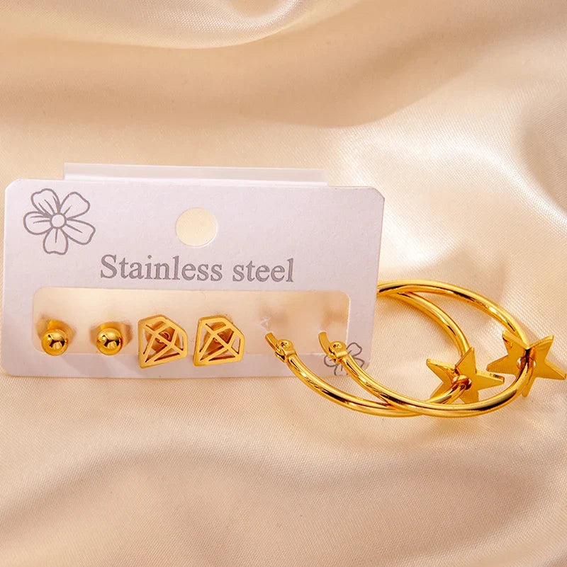 316L Stainless Steel 6 Piece Earring Set | Circle Heart Star Flower Pendant Earrings for Women