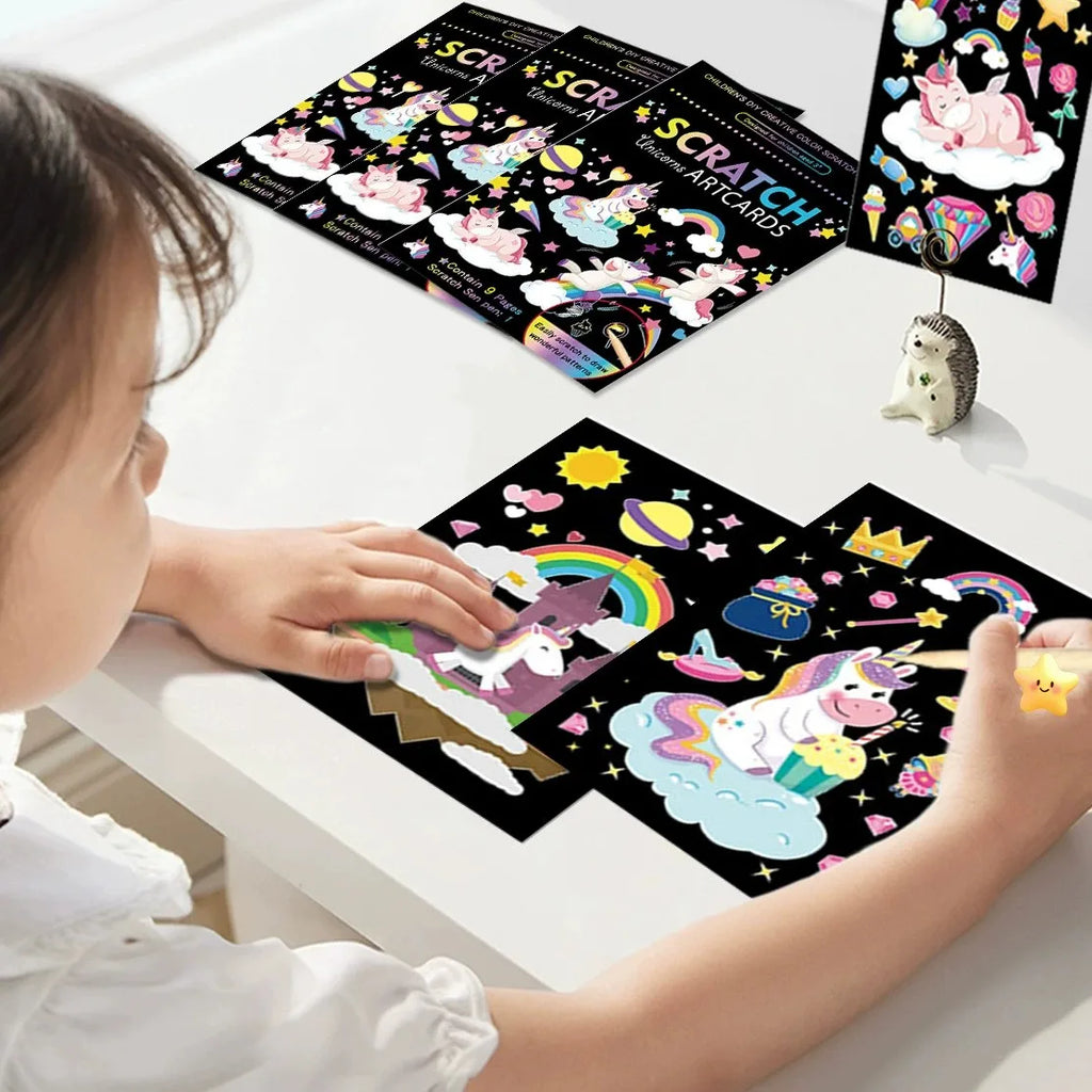 Rainbow Scratch Art Paper Kit | Magic Color Drawing Set for Kids