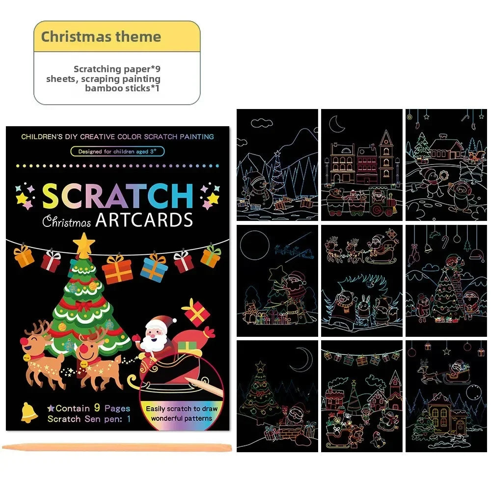 Rainbow Scratch Art Paper Kit for Kids | 9-Piece Magic Drawing Set