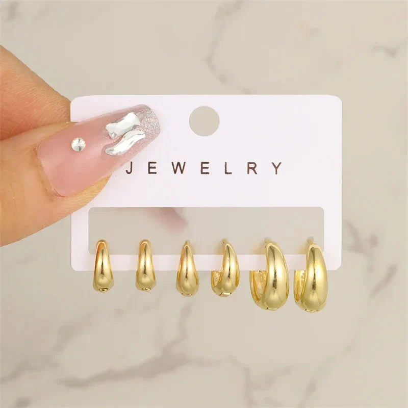 3/6Pcs Set Minimalist Gold Huggie Hoop Earrings | Trendy Metal Circle Earrings for Women and Men