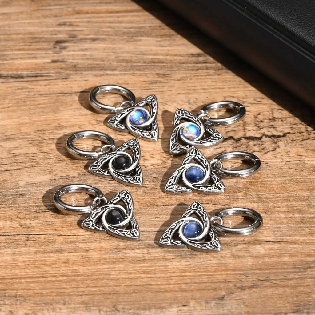 Geometric Triangle Earrings for Men | Viking Natural Stone Huggies Hoop Earrings