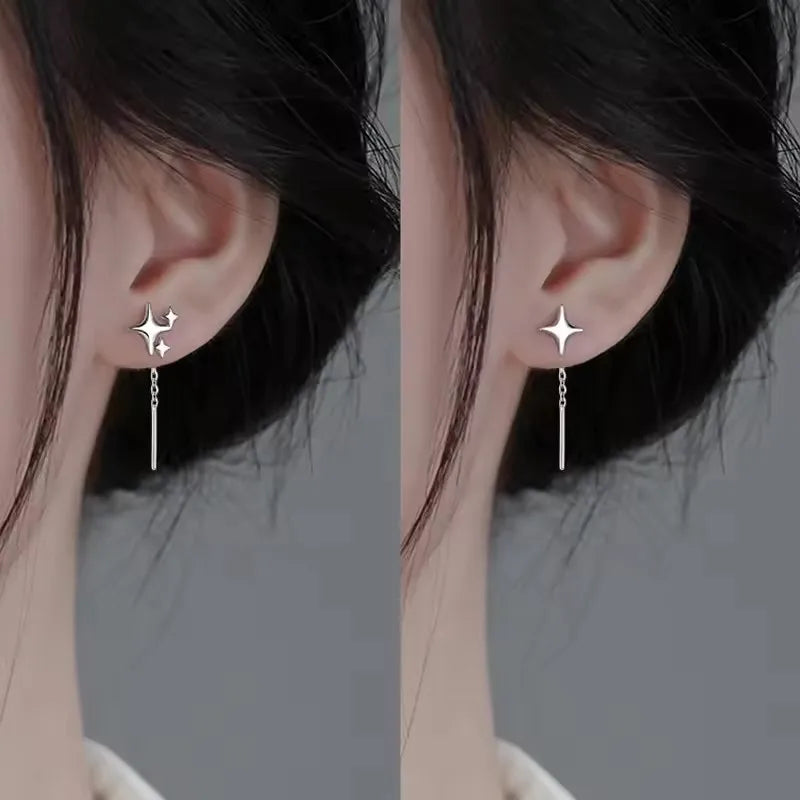 Star Thread Chain Drop Earrings | Trendy Korean Style Pendant Jewelry