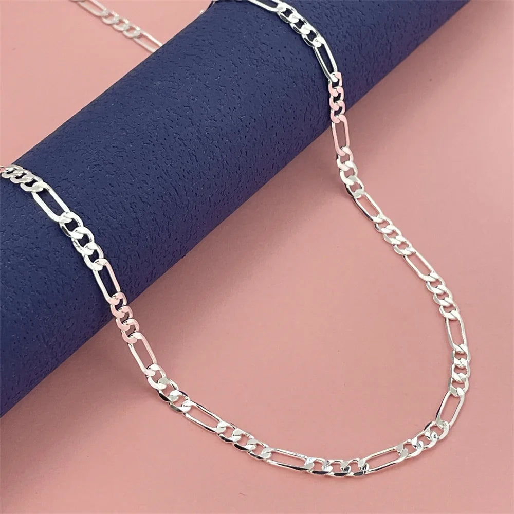 925 Sterling Silver Gold Plated Figaro Necklace | Unisex Luxury Chain Jewelry 50-60cm