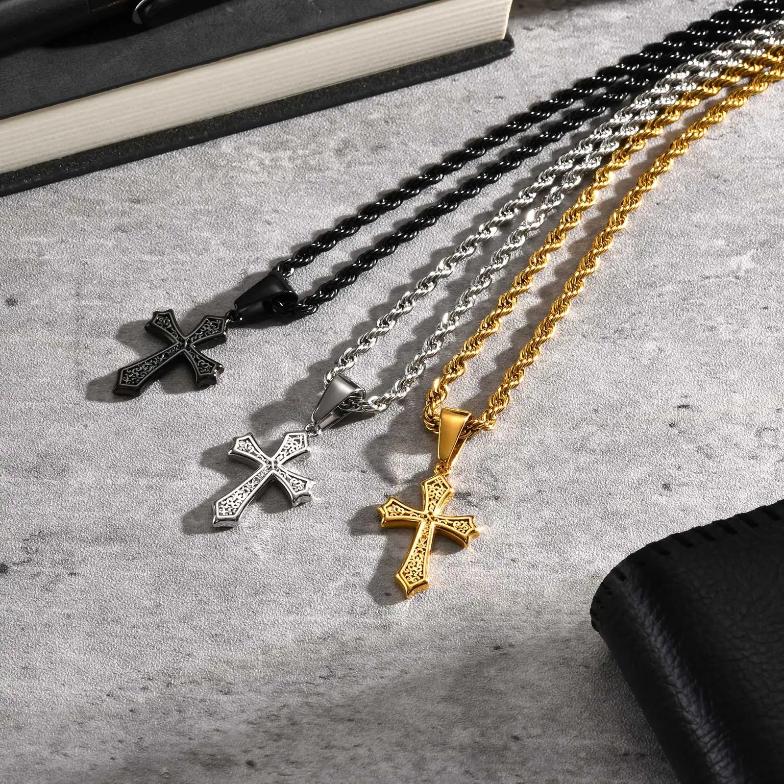 Stainless Steel Cross Pendant Necklace for Men | Retro Religious Faith Jewelry Gift