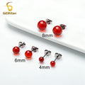 Red Carnelian Titanium Stud Earrings | Hypoallergenic Piercing Jewelry Gift