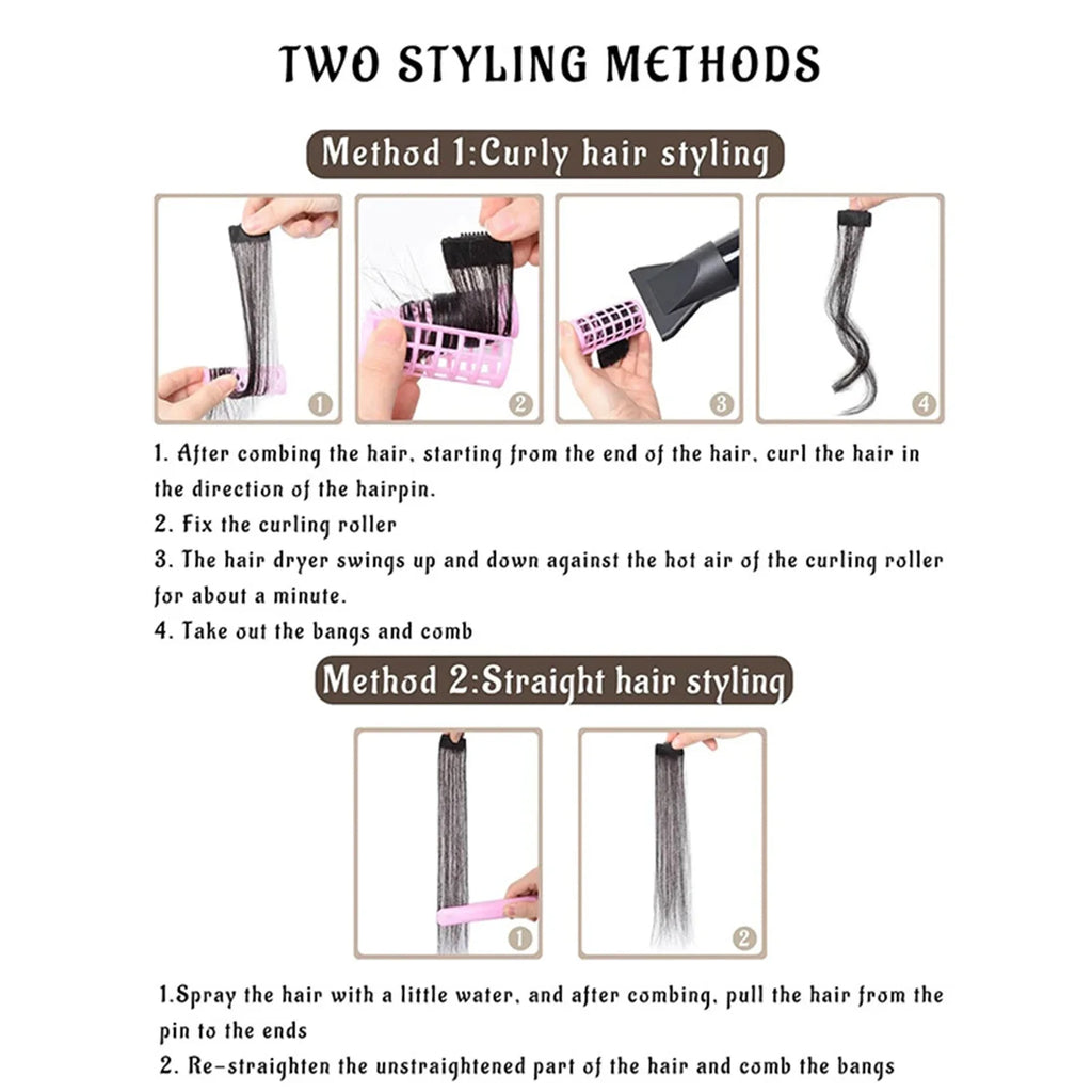 2PC Curly Bangs Clip-On Hair Extensions | Wavy Side Fringe with Invisible Clips