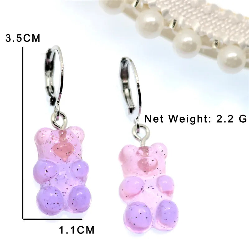 Gradient Bear Dangle Earrings | Cute Sequins Hoop Earrings for Women