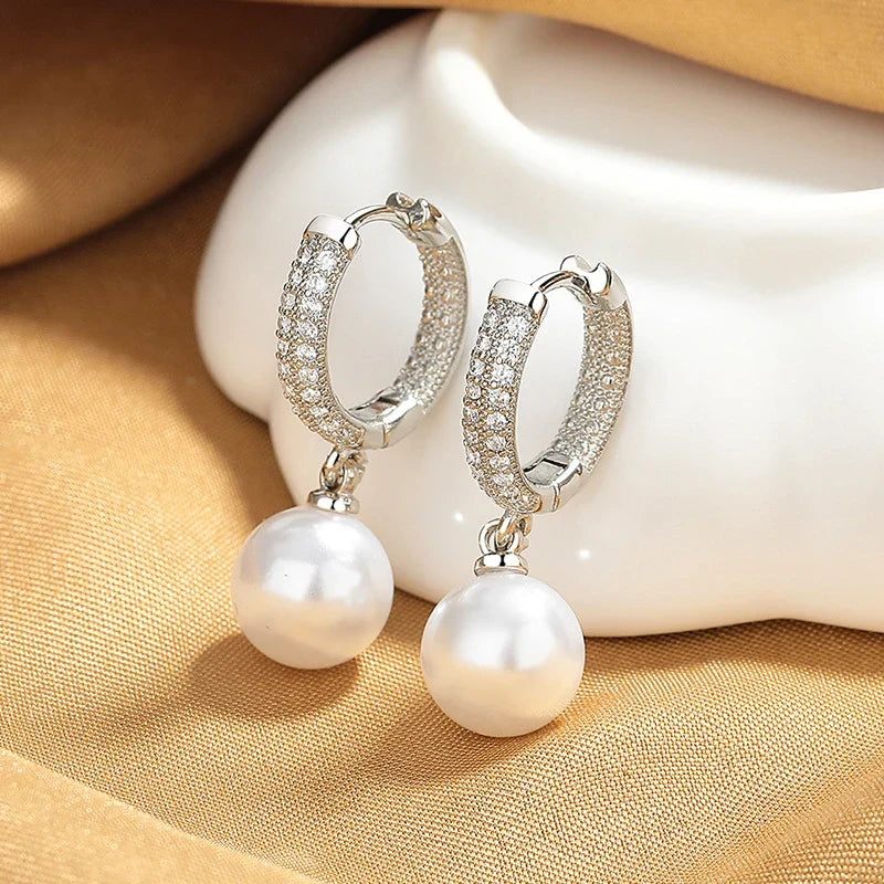 Pearl Hoop Earrings for Women | Light Luxury Fashion Jewelry