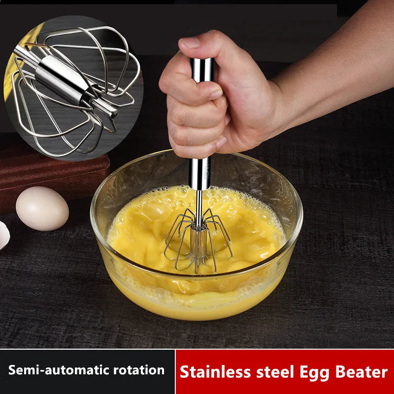 Household Semi-Automatic Rotating Egg Beater | Stainless Steel Manual Whisk