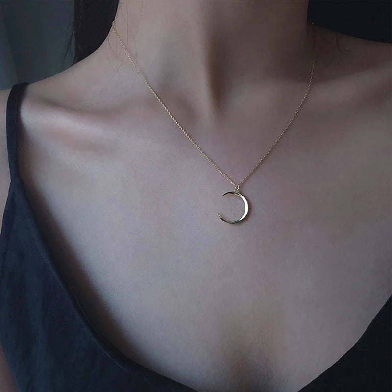 Moon Pendant Necklace | Minimalist Gold Silver Charm Jewelry for Women